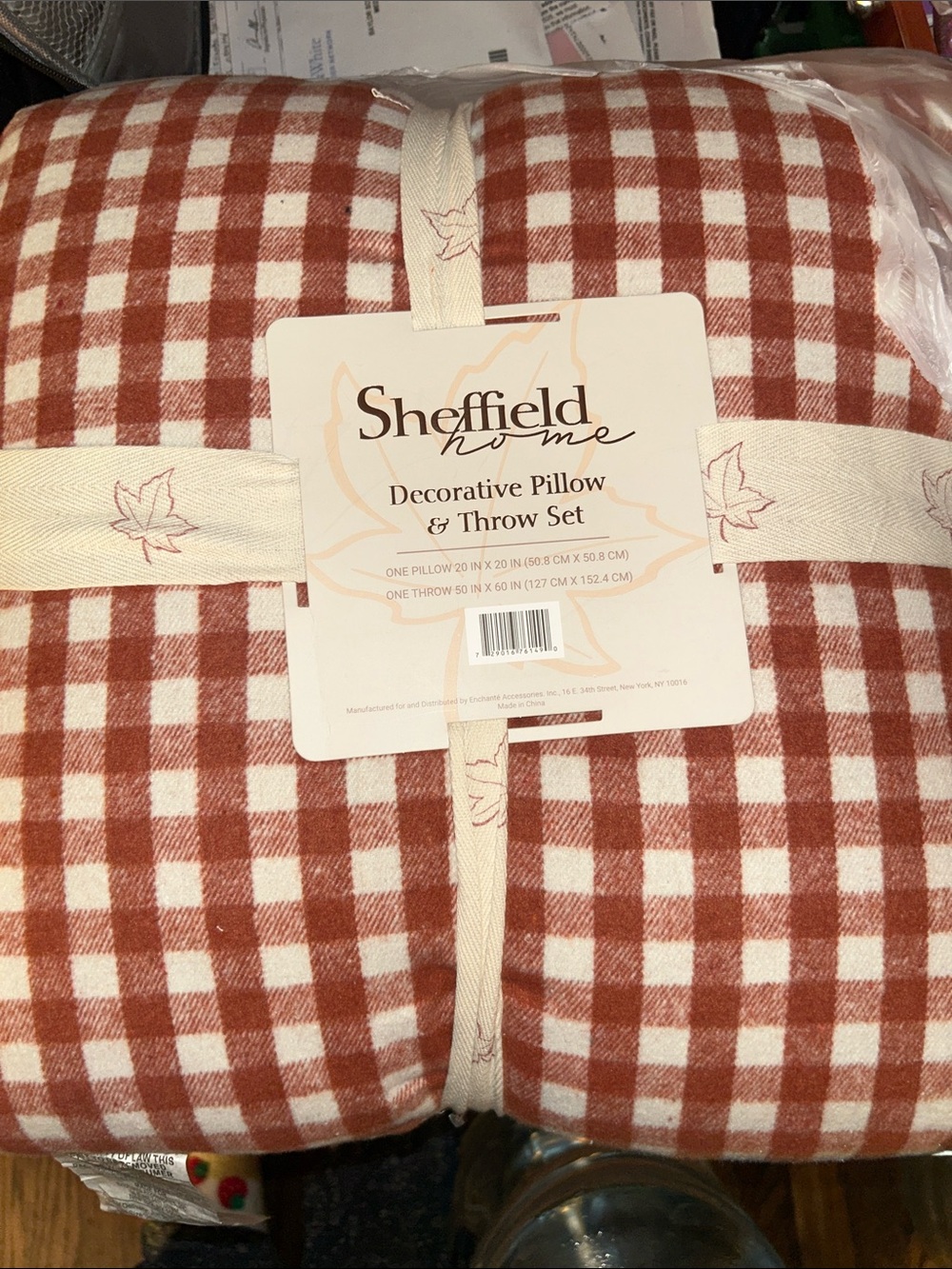 Sheffield Home Rust and White Gingham Decorative Pillow & Throw Set